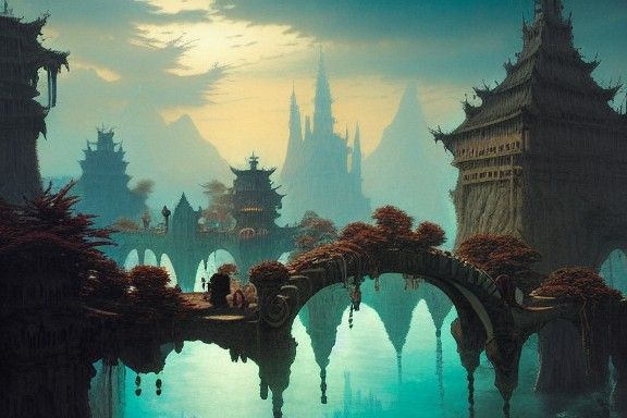 Abyss River Medieval Lantern Market Vista