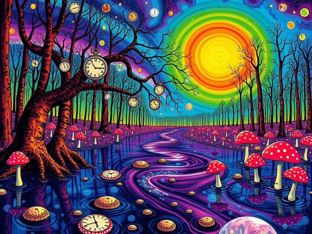 Surreal Dreamscape in Vibrant Psychedelic Style
