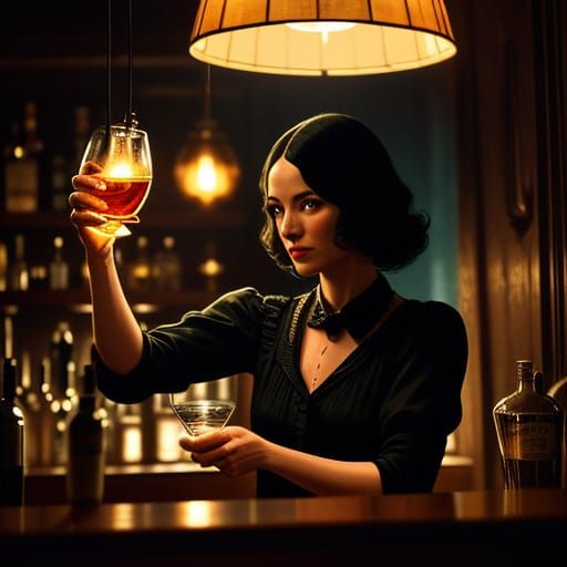 1920s Speakeasy Bartender in Hyperrealistic Digital Art