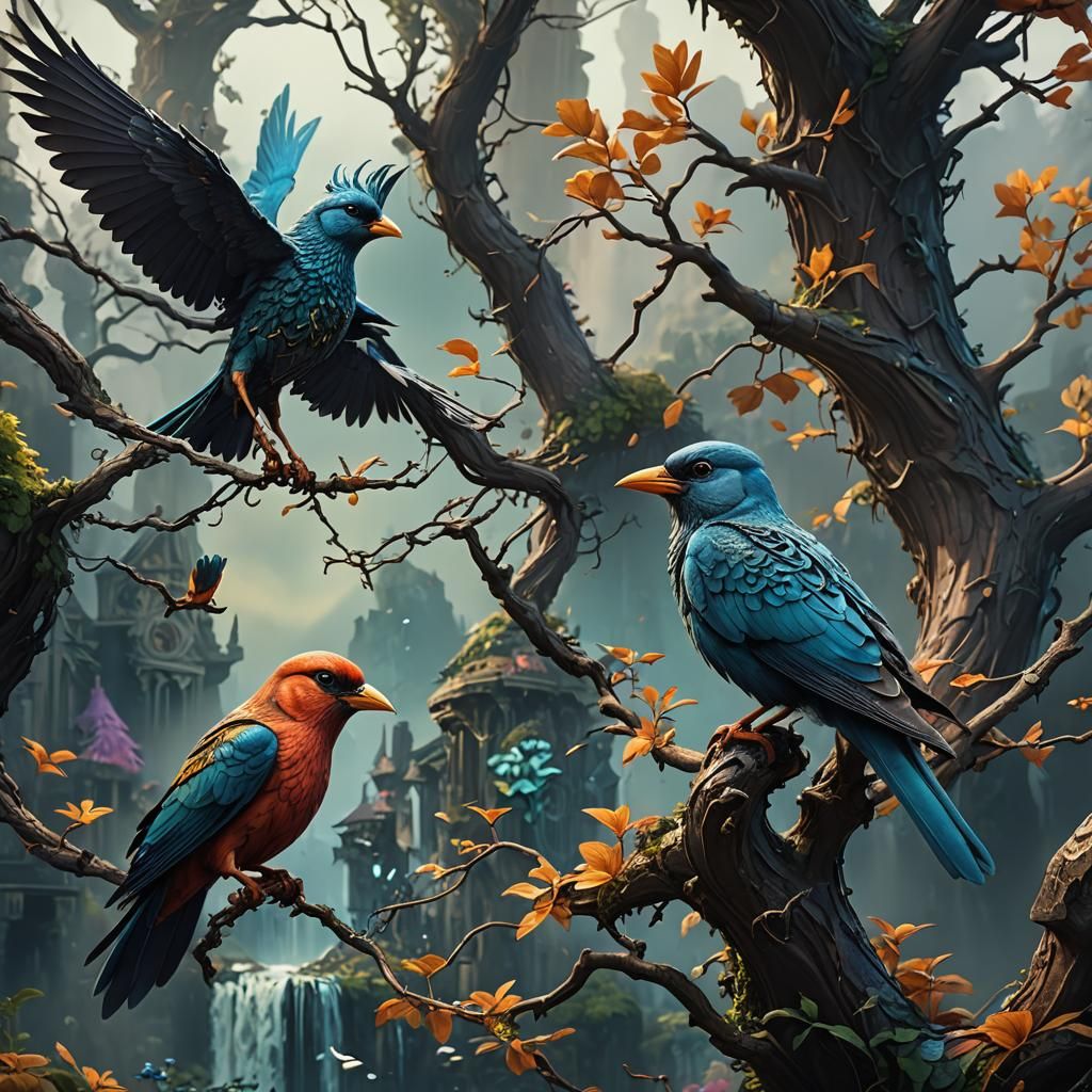 Fantastical Bird in Detailed Matte Painting Style