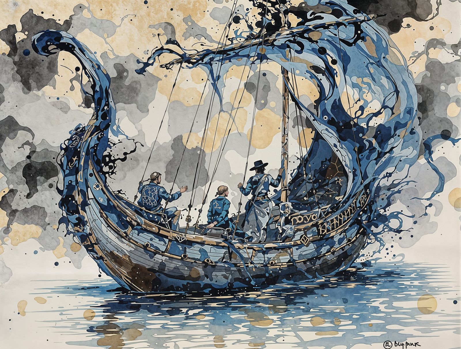 Venetian Caravel Elegy in Watercolor and Ink
