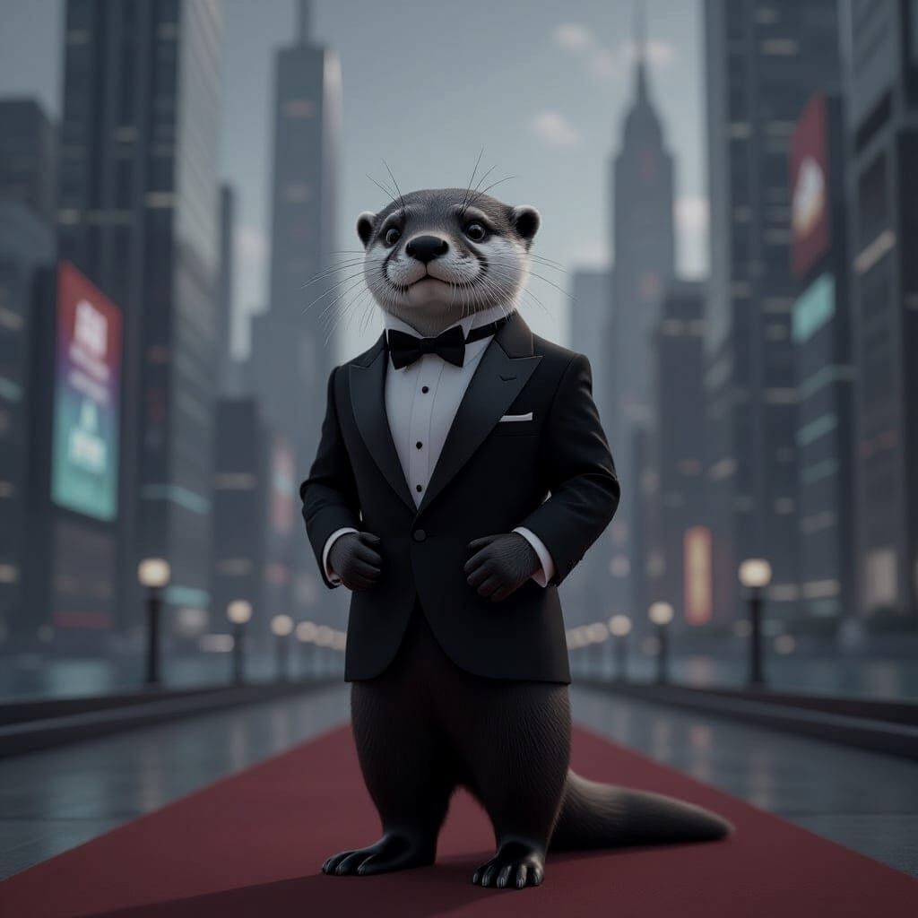 Sophisticated Otter on Red Carpet in Futuristic City