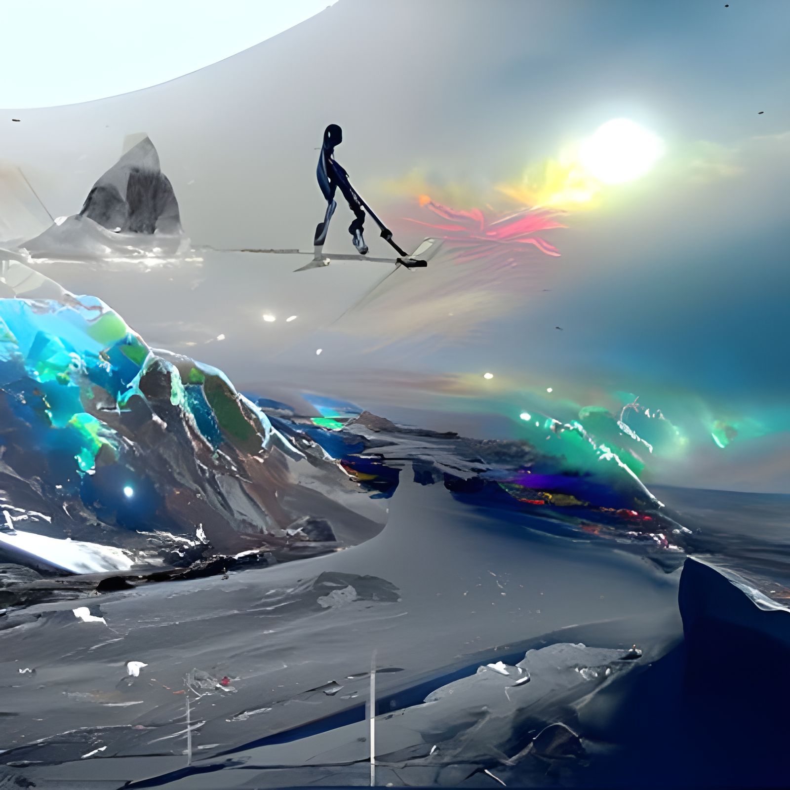 Ice Skiing in Antarctica: Cosmic Mixed Media Art