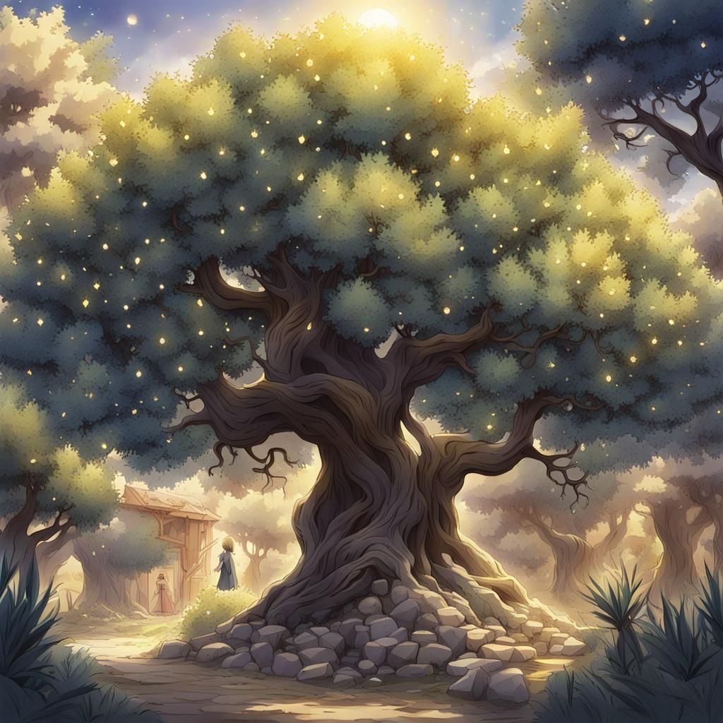 Glowing Crystal Olives in Anime Style