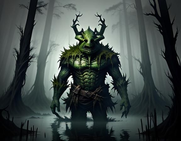 Bullywug in Murky Swamp, Dark Fantasy Artwork