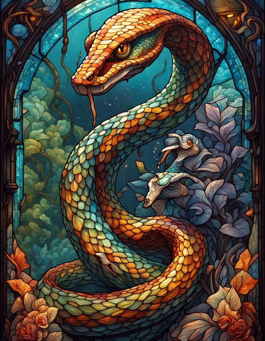Stained Glass Snake Tarot Card Art