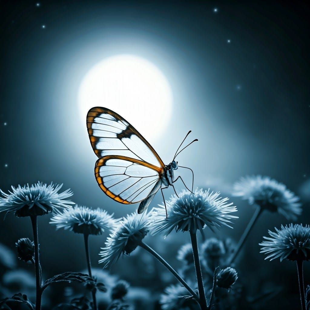Ethereal Butterfly in Moonlit Garden