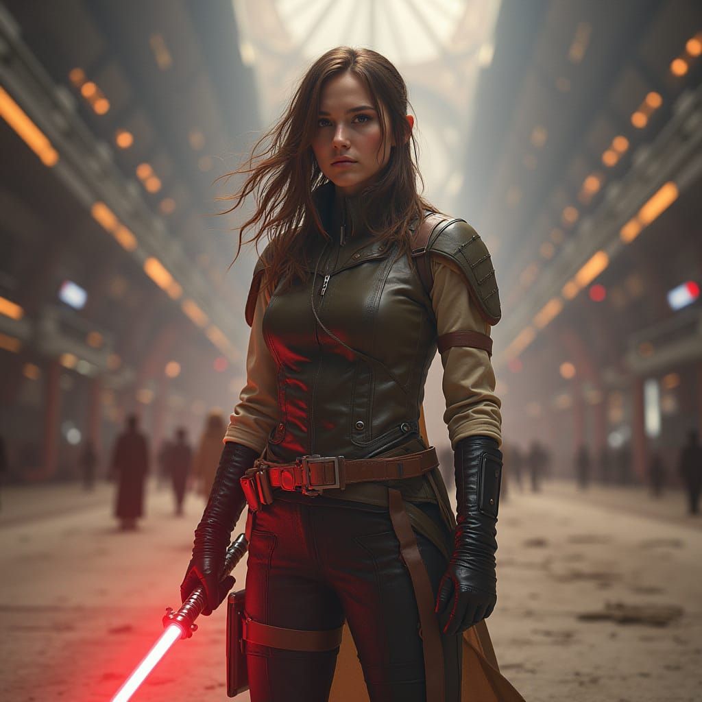 Heroine Ignites Lightsaber in Futuristic Dystopian Arena