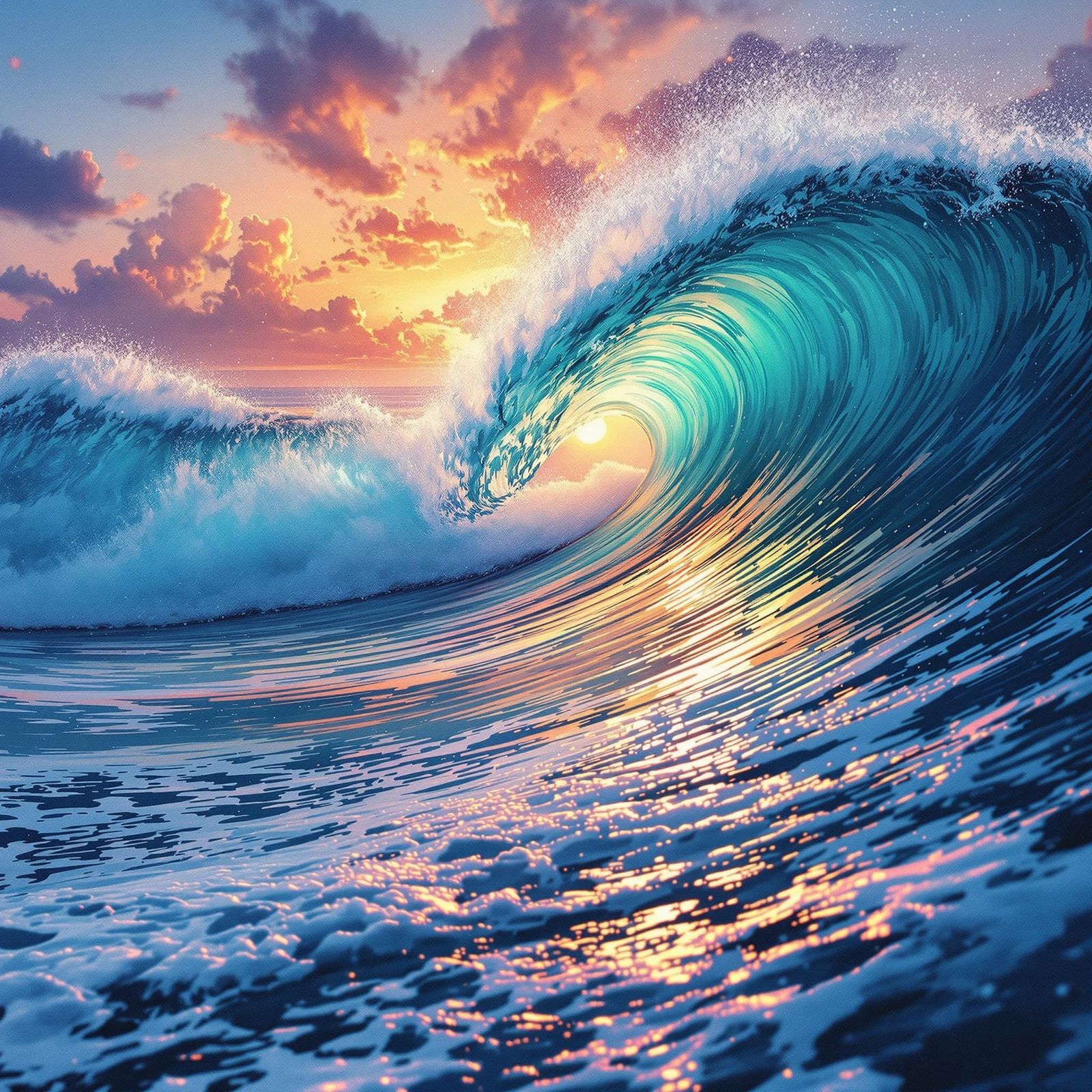 Seascape Sunset in Digital Watercolor Style