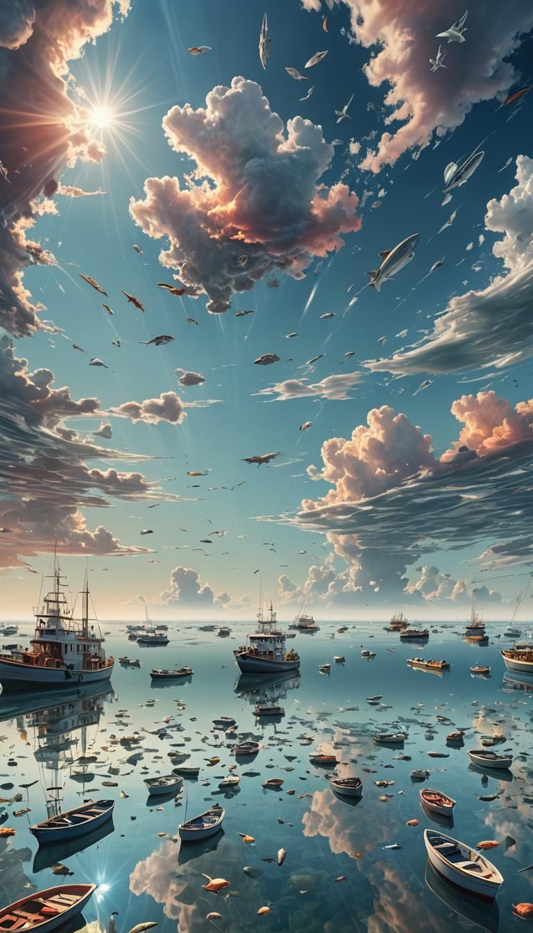Surreal Mirrored Ocean Panorama in Digital Art