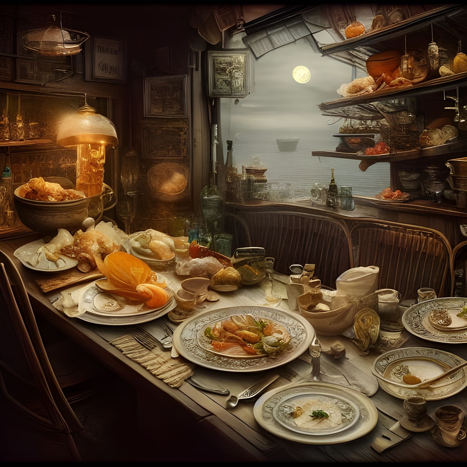 Waiter Presents Dinner Menu in Hyperrealistic Style