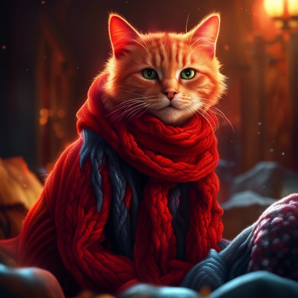 Red Cat in Sweaters: Detailed Matte Painting
