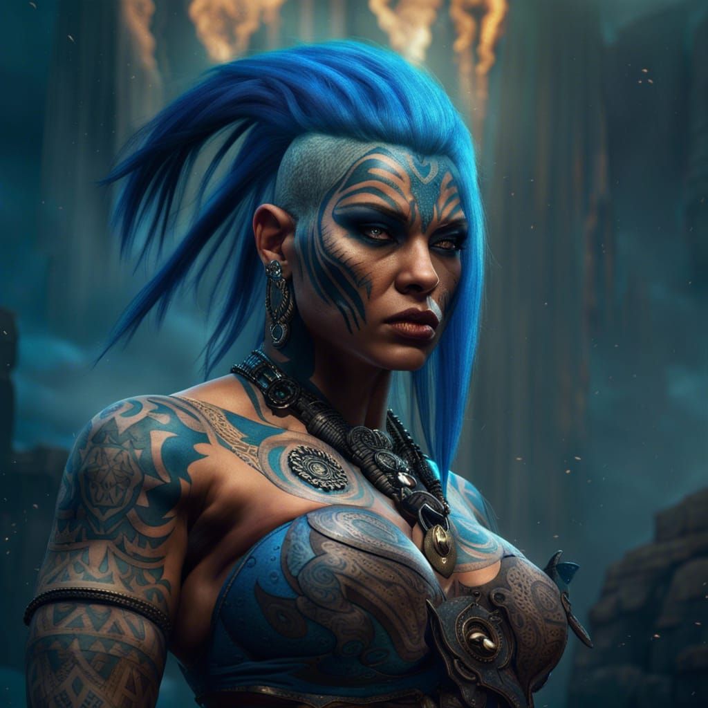 Goliath Barbarian Goddess Kalika with Glowing Tattoos