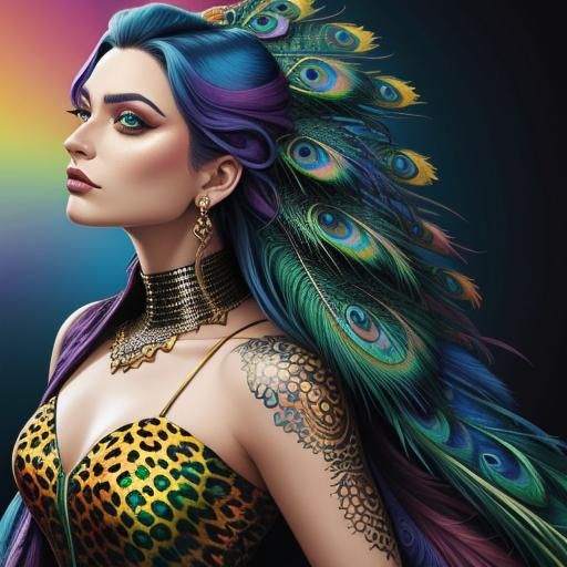 Rainbow Dragon Woman Portrait in Comic Book Style