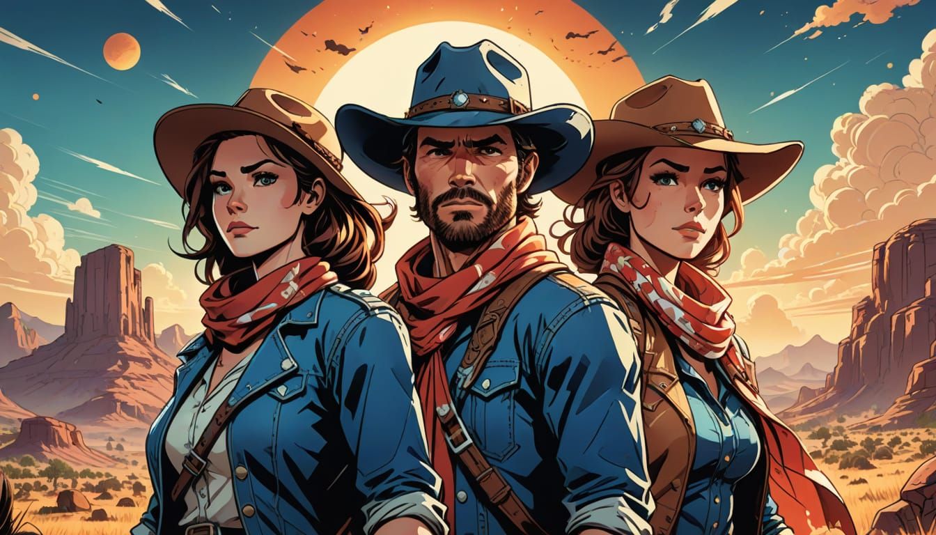Cartoon Cowboy and Cowgirl Adventures in Comic Style