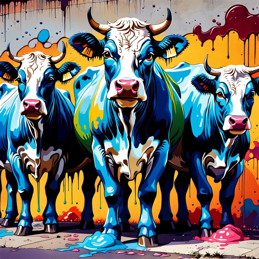 Cows Rocking Out: Graffiti-Style Band Performance