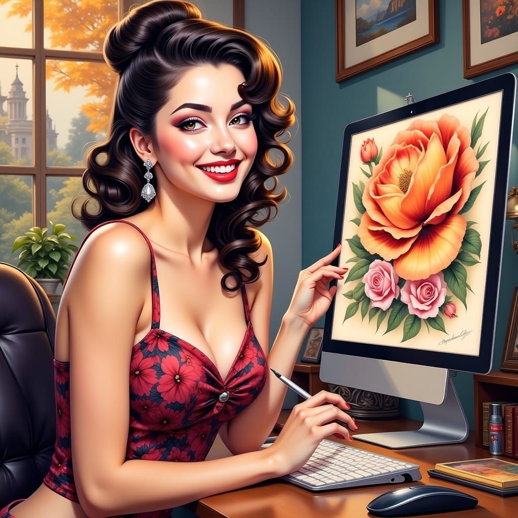 Woman Creating Art: Colourful Storybook Illustration