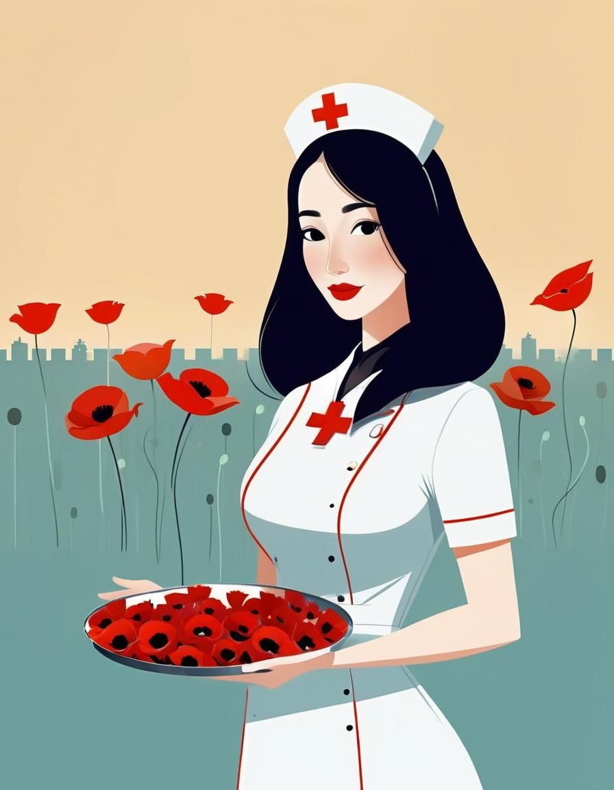 Nurse Selling Poppies: Digital Illustration