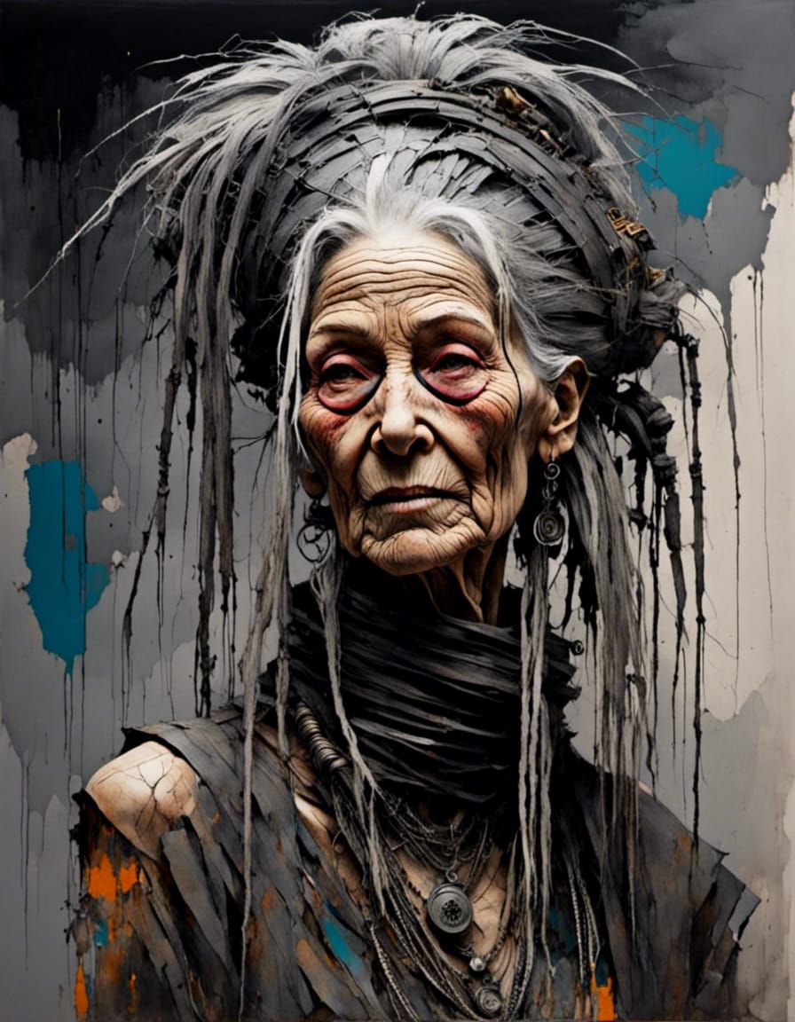 Granny with grey dreadlocks