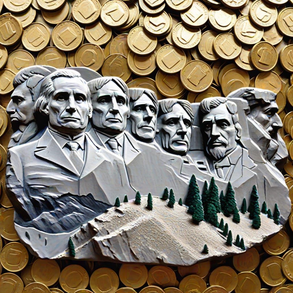 Mount Rushmore Sculpted from Stacked Coins