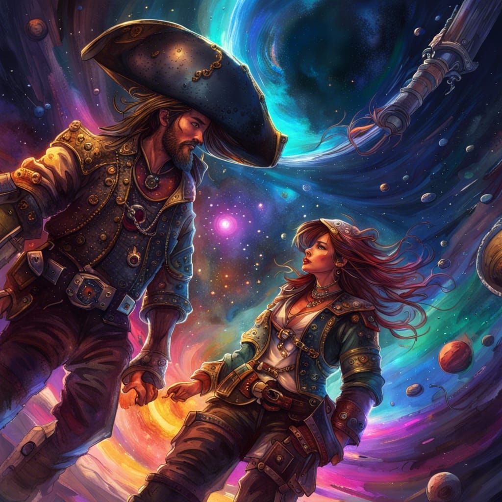 Pirate Couple's Cosmic Asteroid Adventure