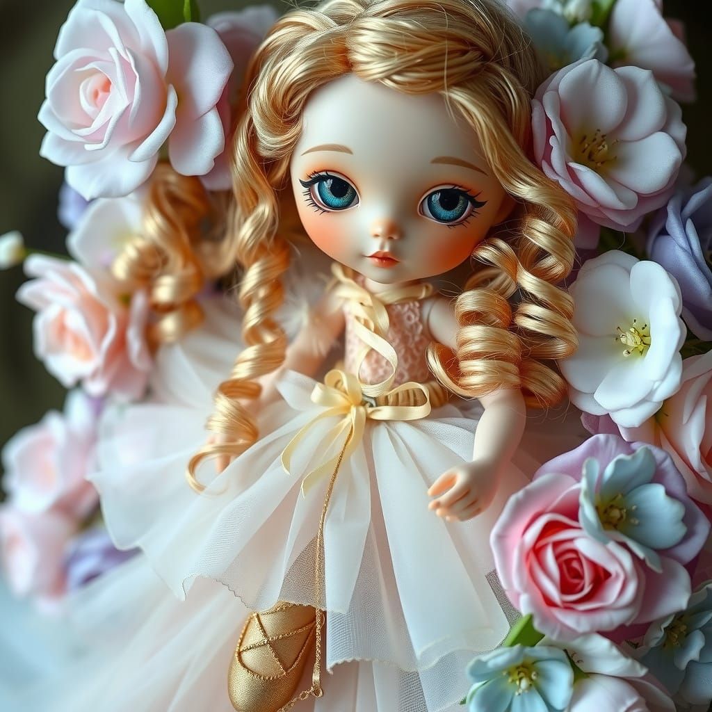 Whimsical Doll in Vintage Ballerina Style with Golden Curls ...