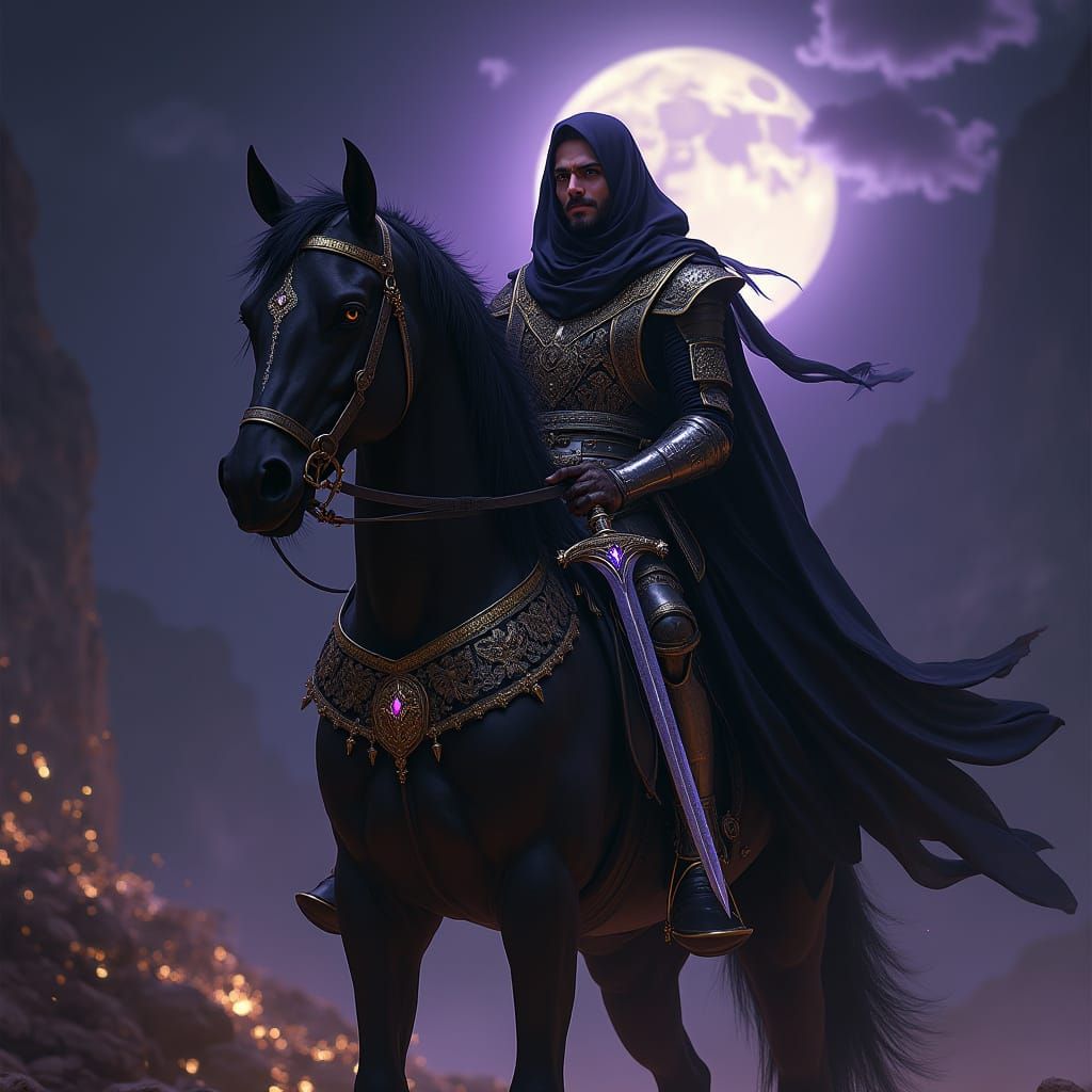 Dark Fantasy Arabian Knight in Black Armor