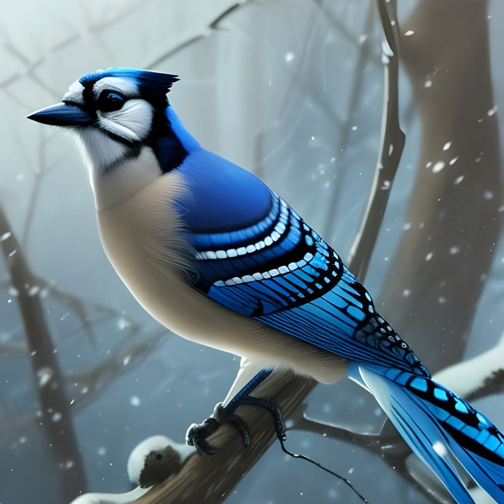 Snowy Winter Blue Jay