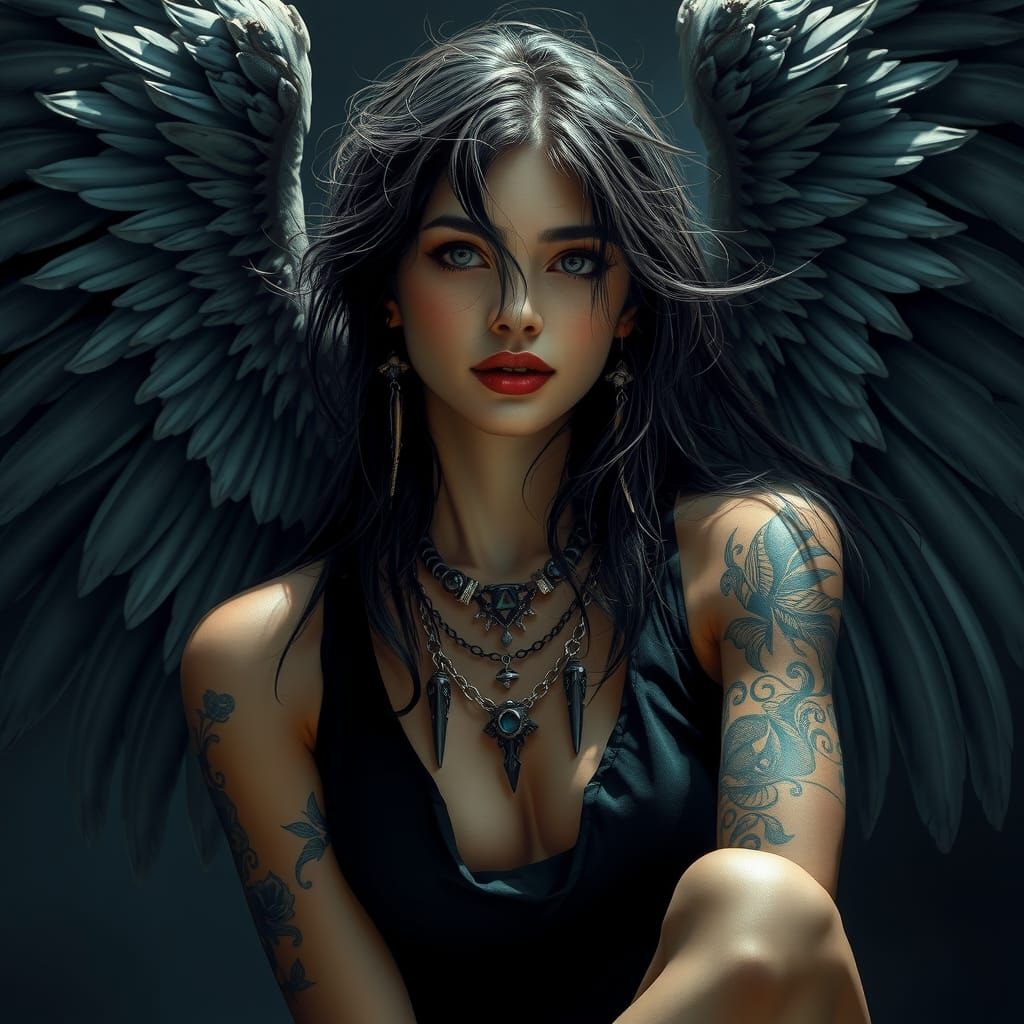 Black Angel Portrait in Hyperrealistic Digital Art