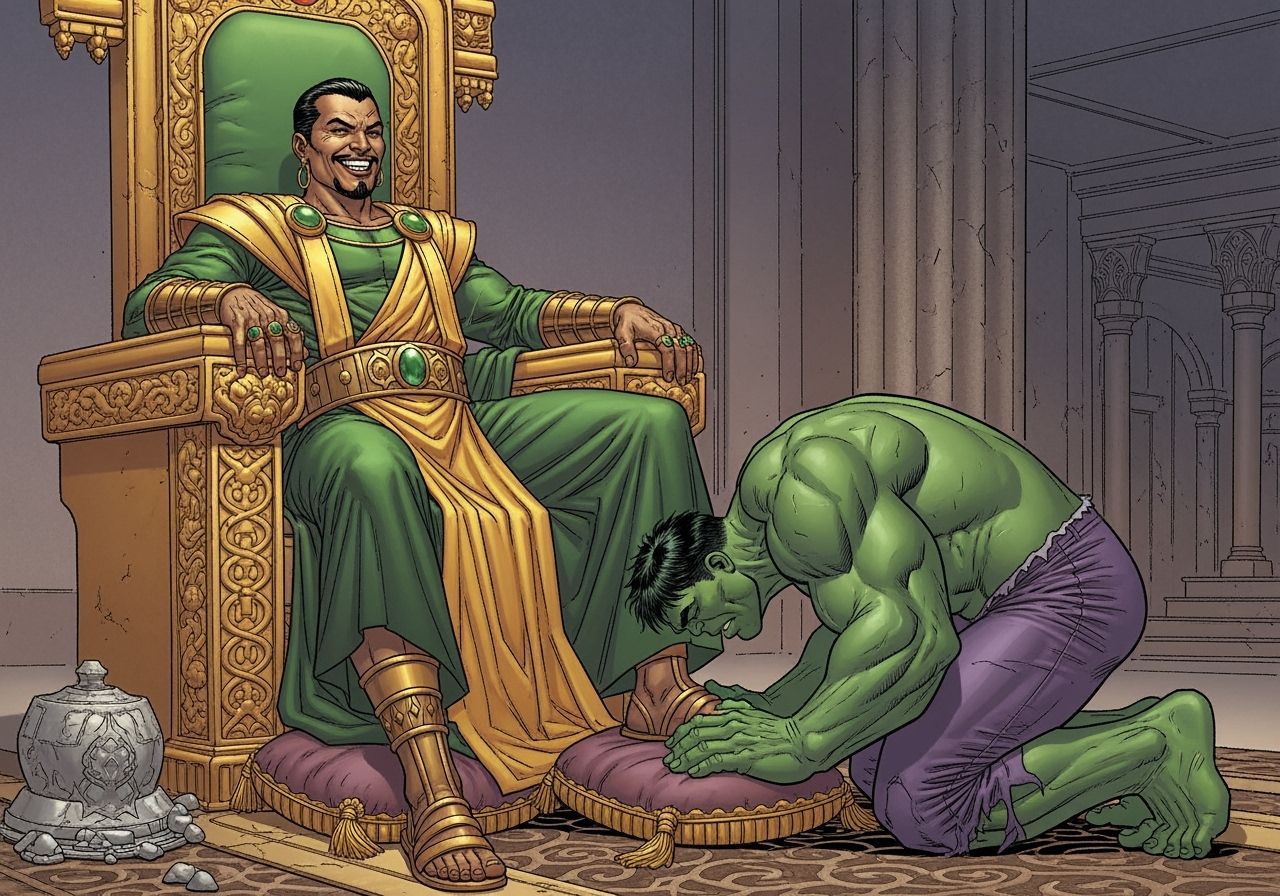Mandarin on Throne with Hulk in Marvel Comics Style