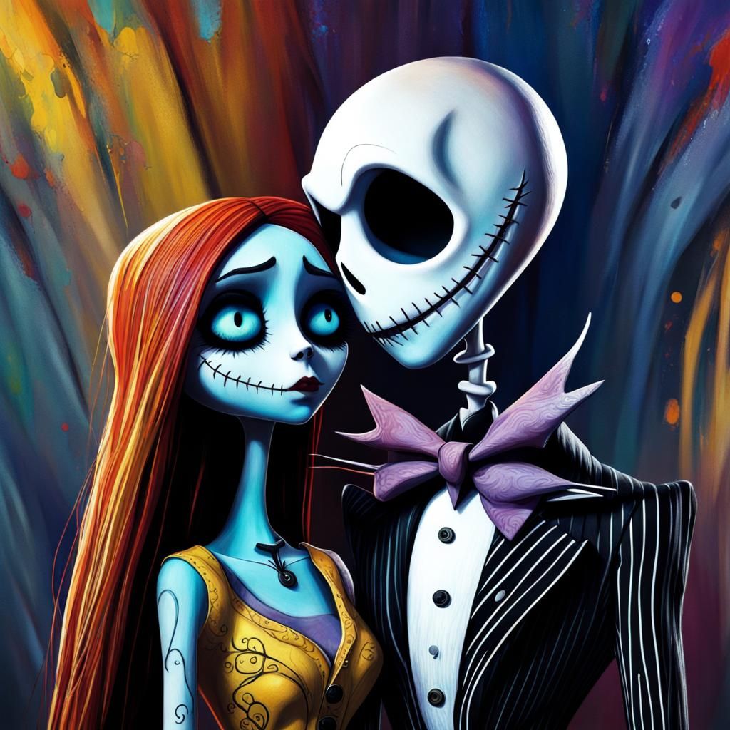 Jack and Sally in Hyperrealistic Splash Art
