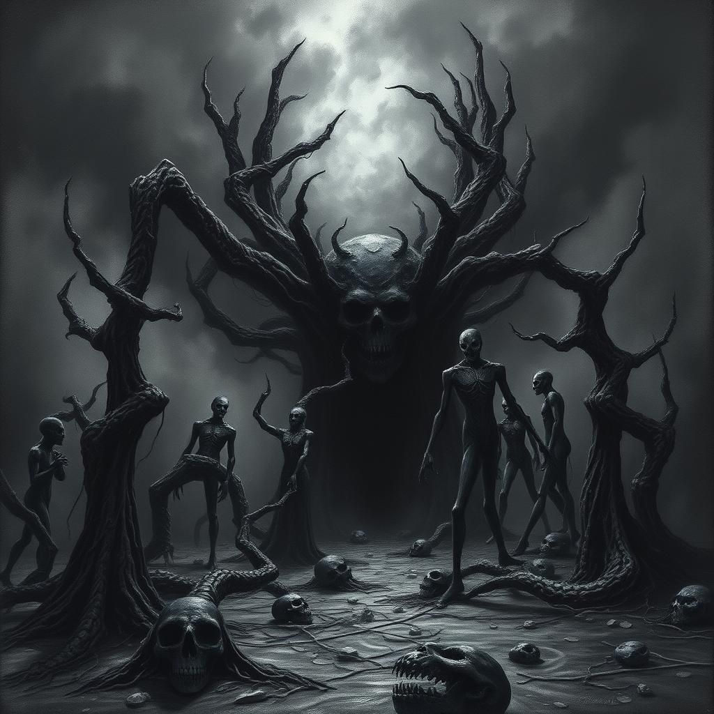 Eerie Macabre Scene in Charcoal Drawing Style