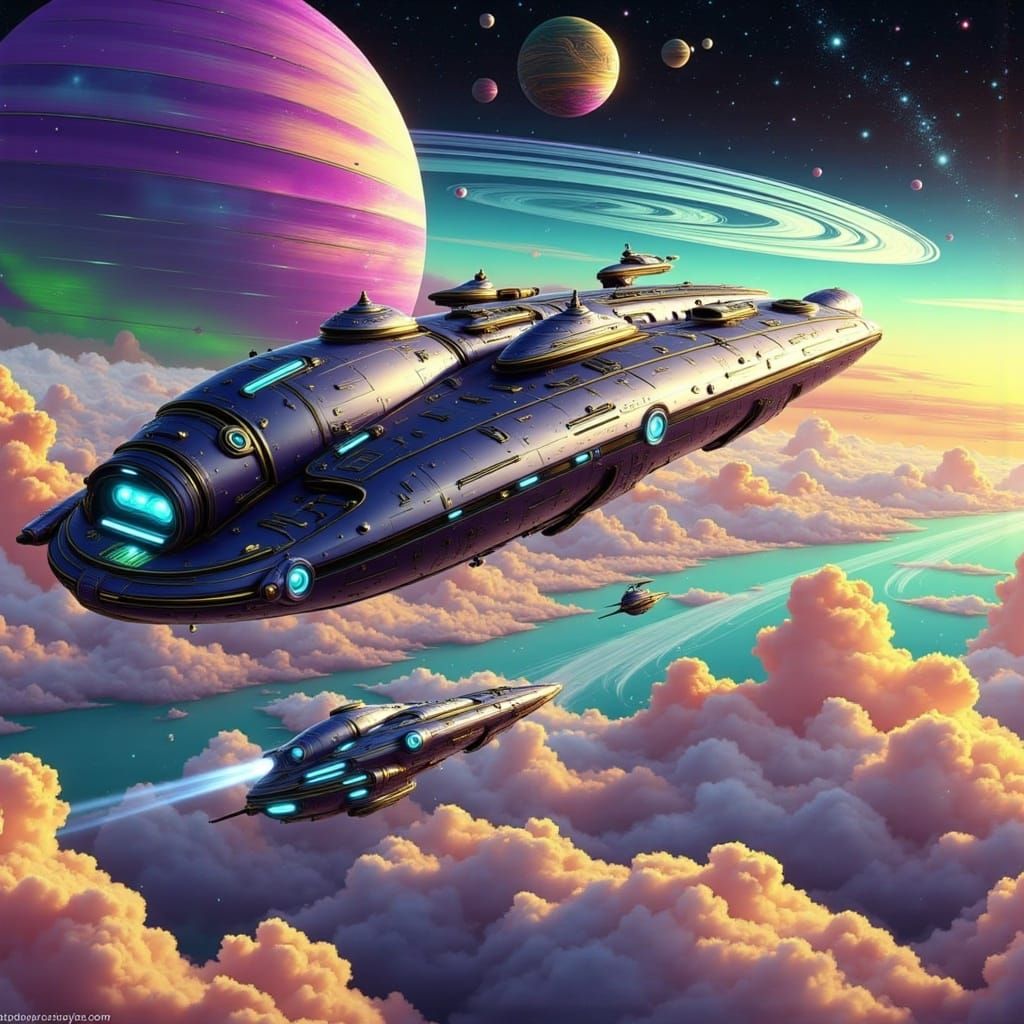 Spectacular Futuristic Starship Soars into Orbit around Vibr...