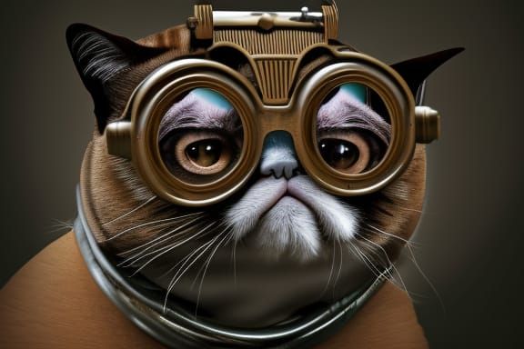 Steampunk Grumpy Cat in Brown Tones