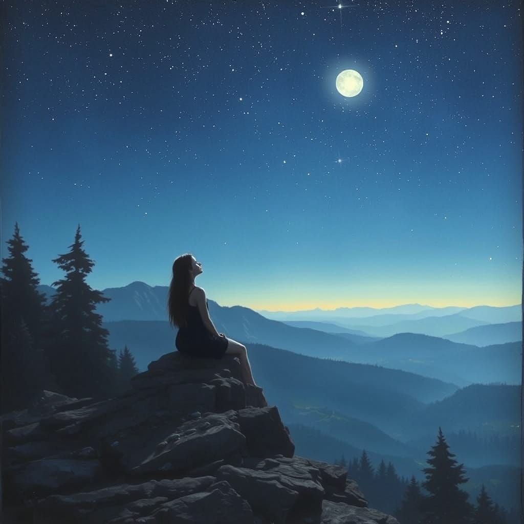 Serenely Gazing Woman Under Starry Night Sky