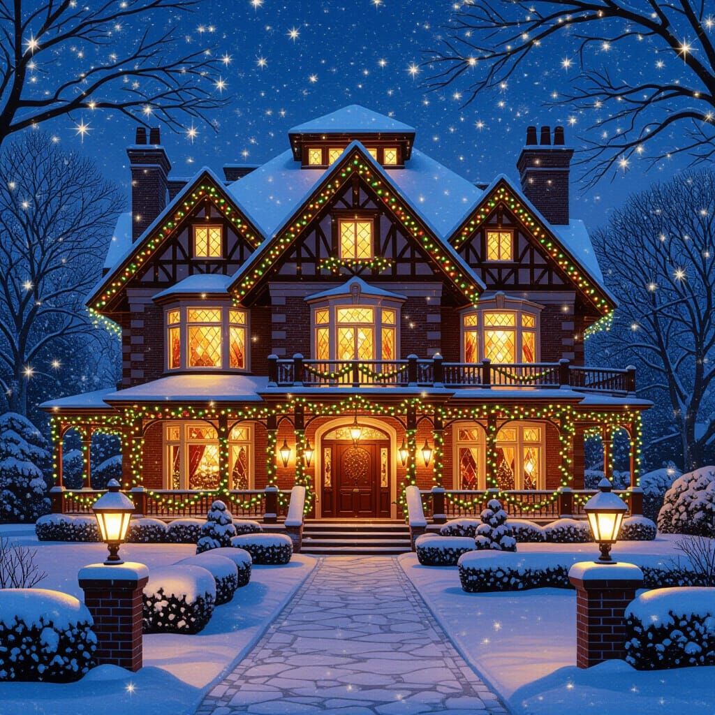 Mega Mansion Aglow with Christmas Lights
