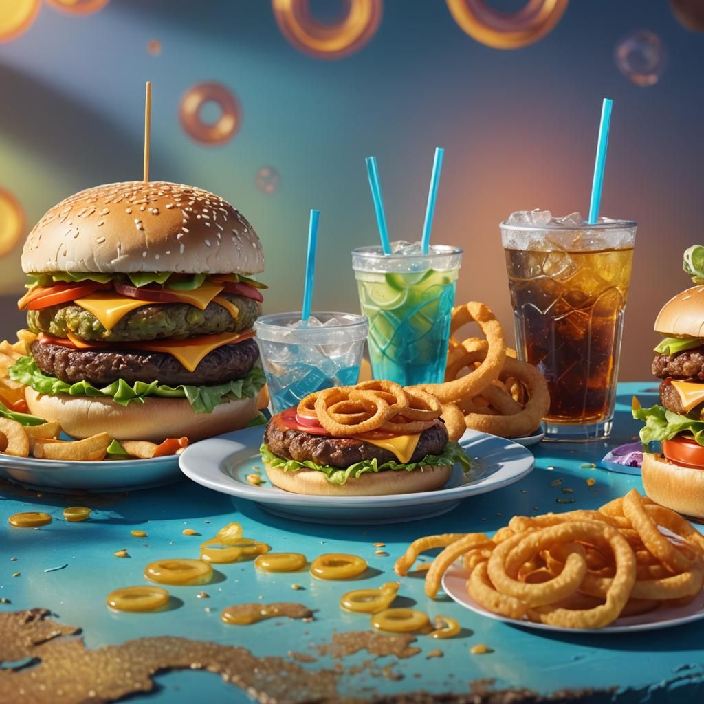 Juicy Cheeseburger with Avocado: Hyperrealistic Digital Art