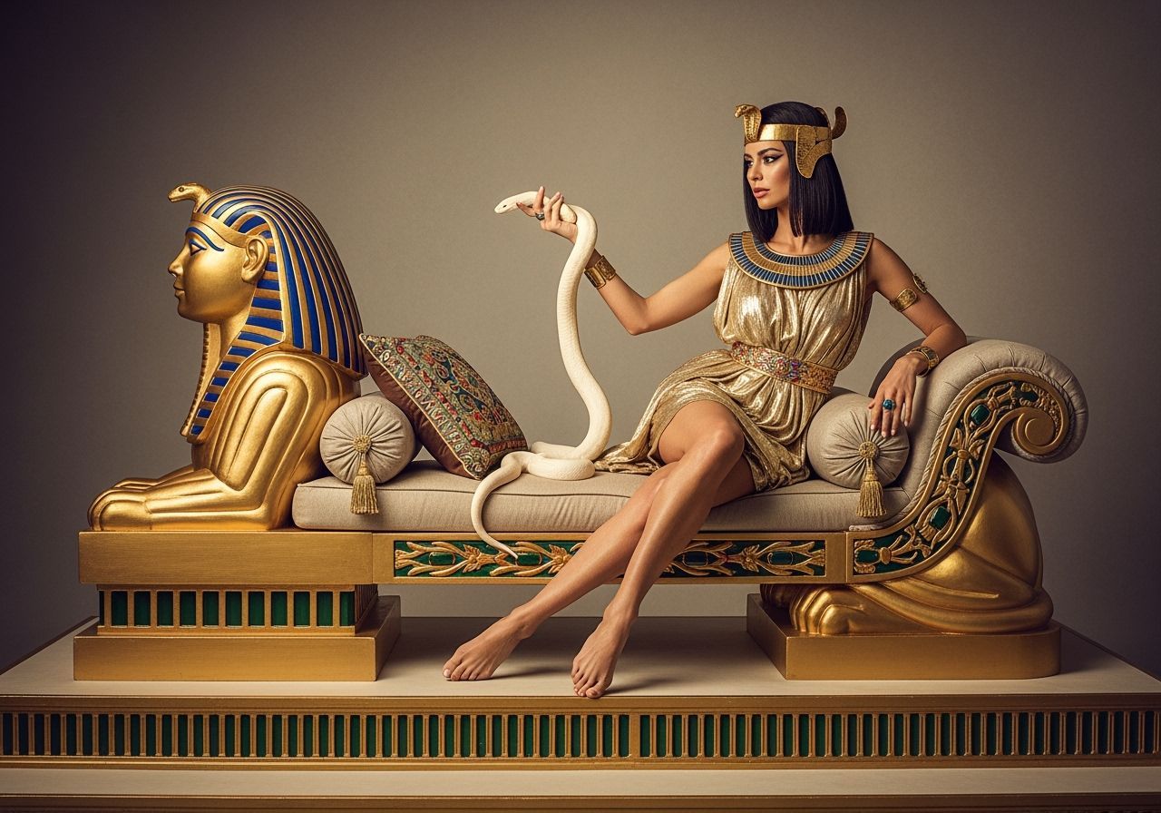 Queen of Egypt Lounging Seductively on Gold Chaise