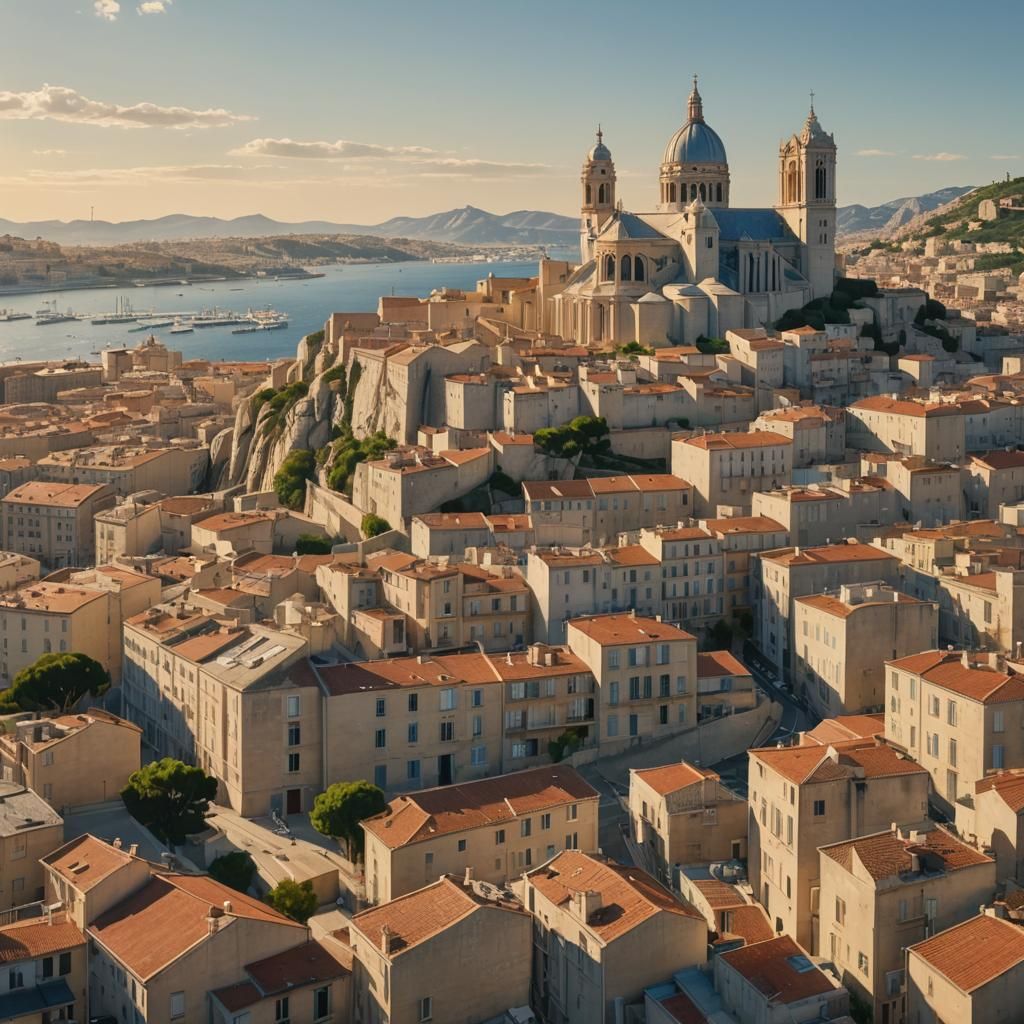 Marseille Cityscape Painting: Notre Dame de la Garde