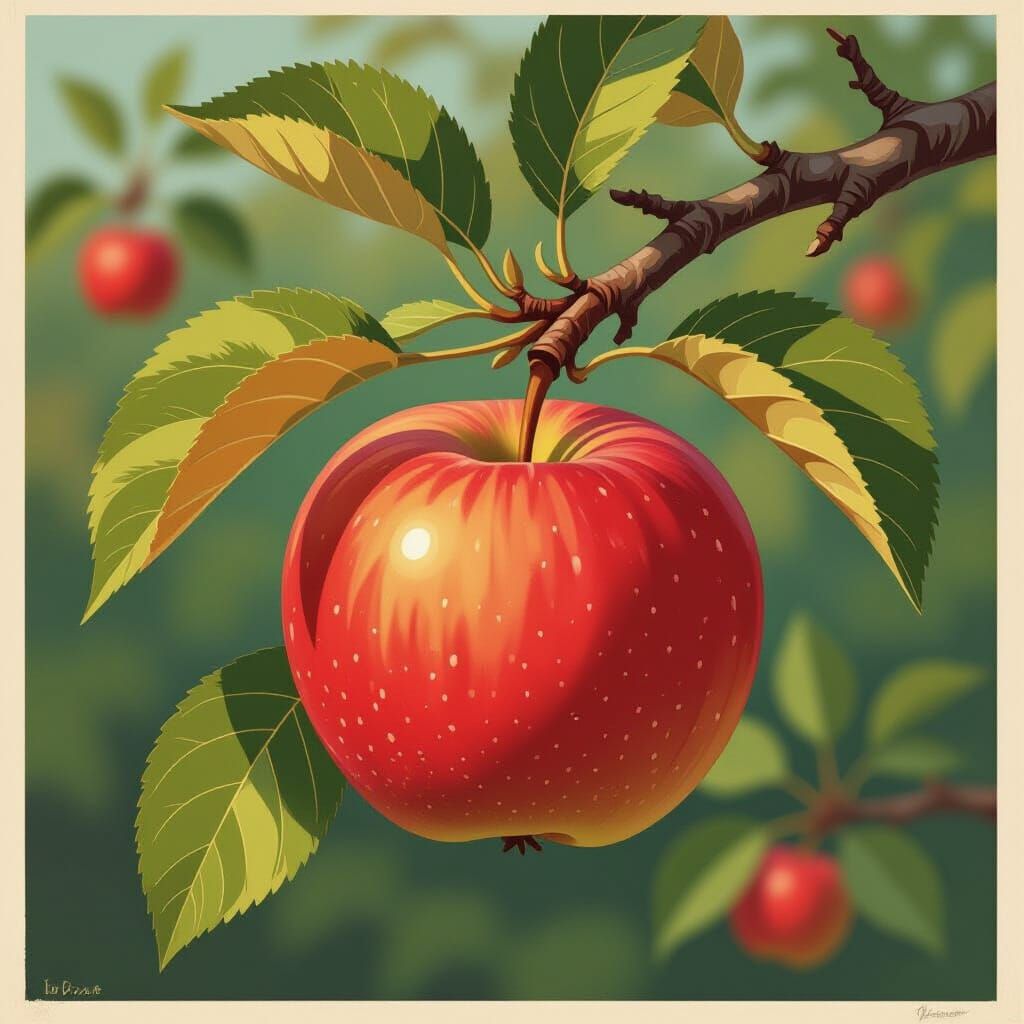Ripe Apple in Orchard with Earthy Tones
