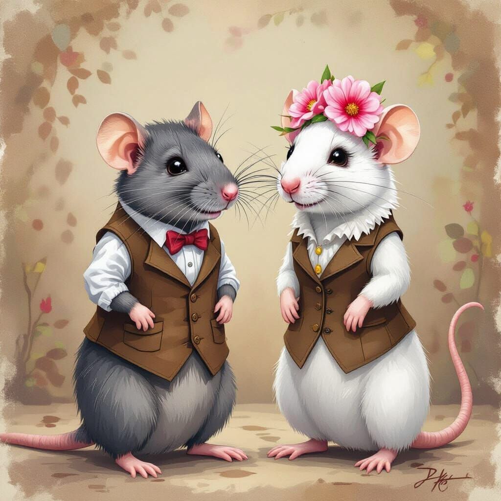 Whimsical Watercolor Rats in Surreal Style
