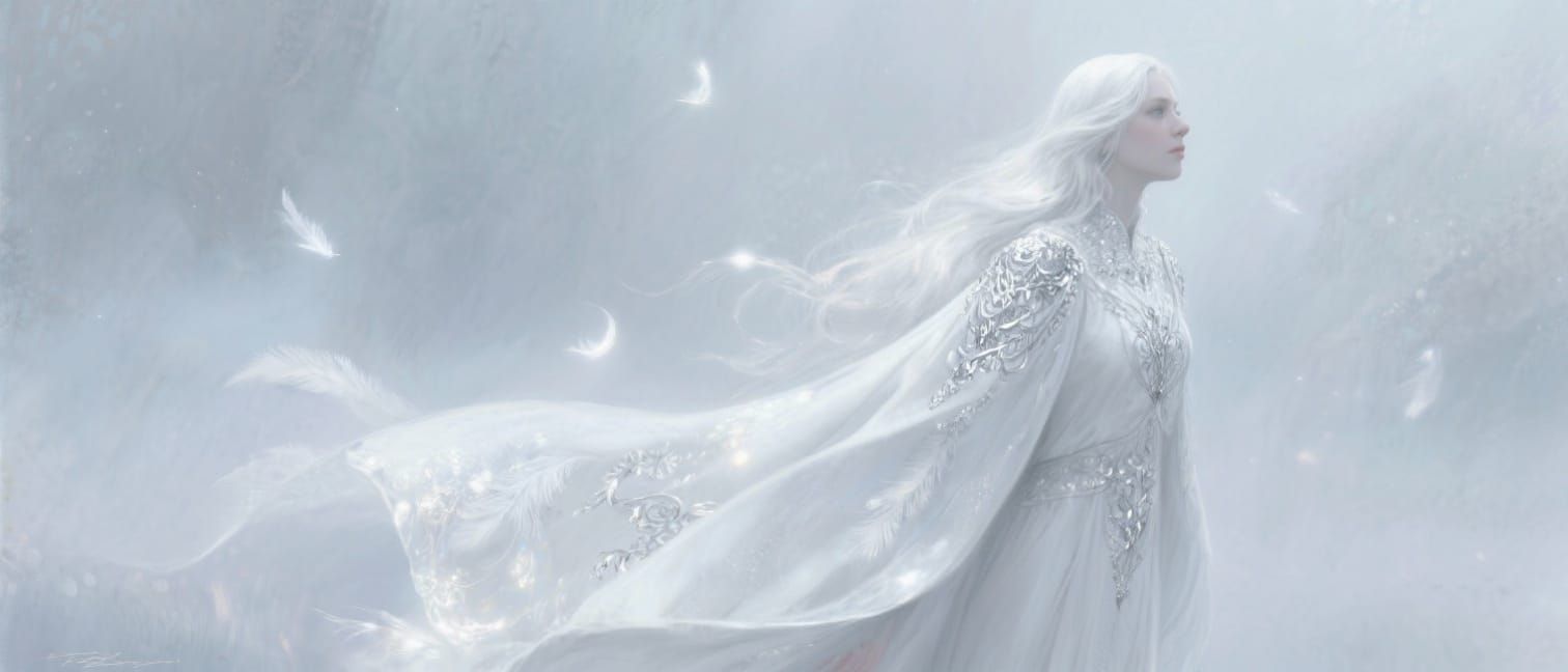 Ethereal Woman with Silver Embroidery