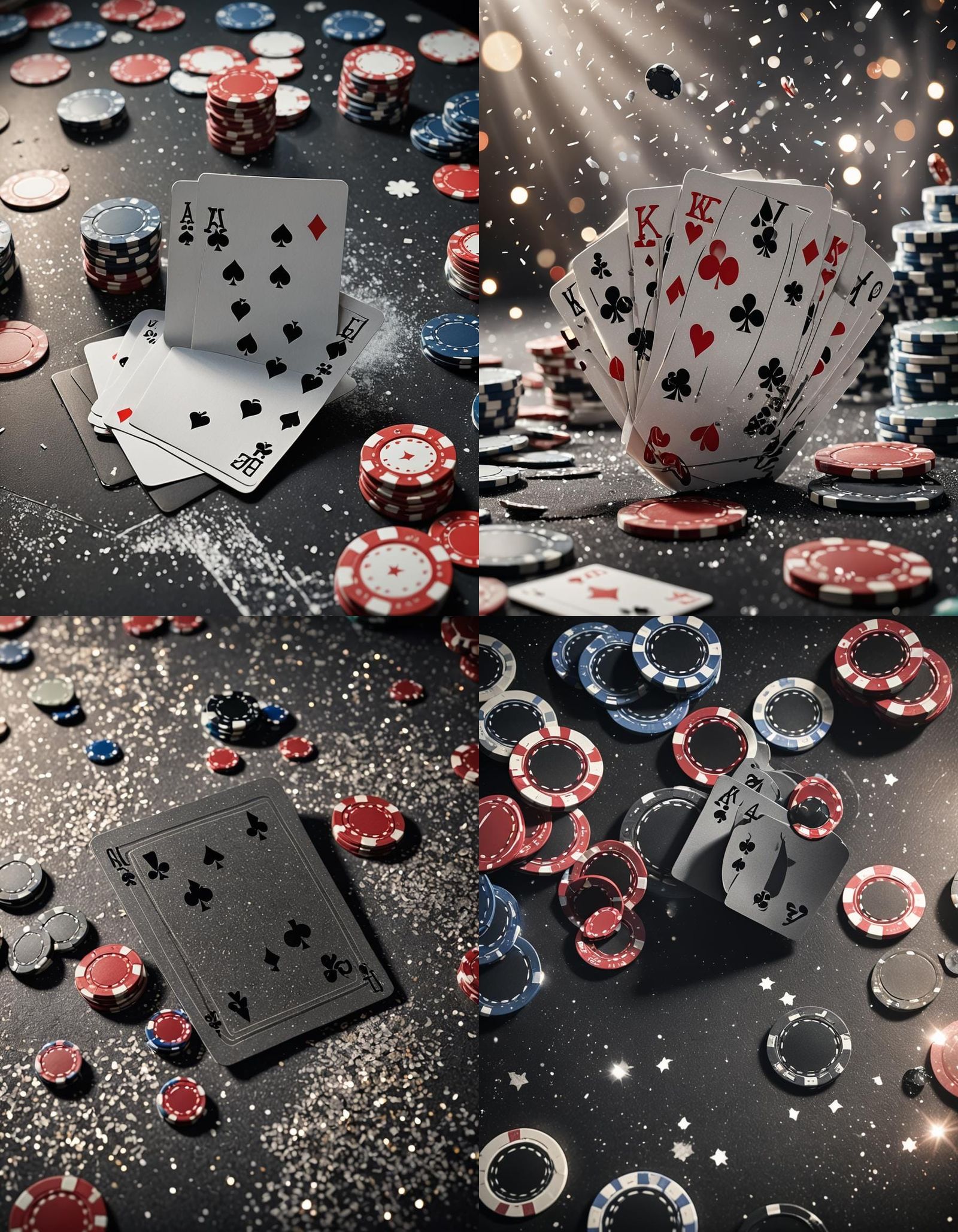 Cards and Poker Chips with Glittering Accents