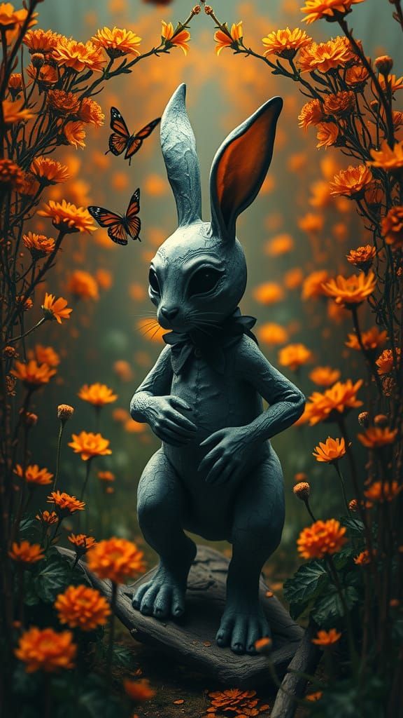 Macabre Easter Bunny in a Haunting Fairytale Garden
