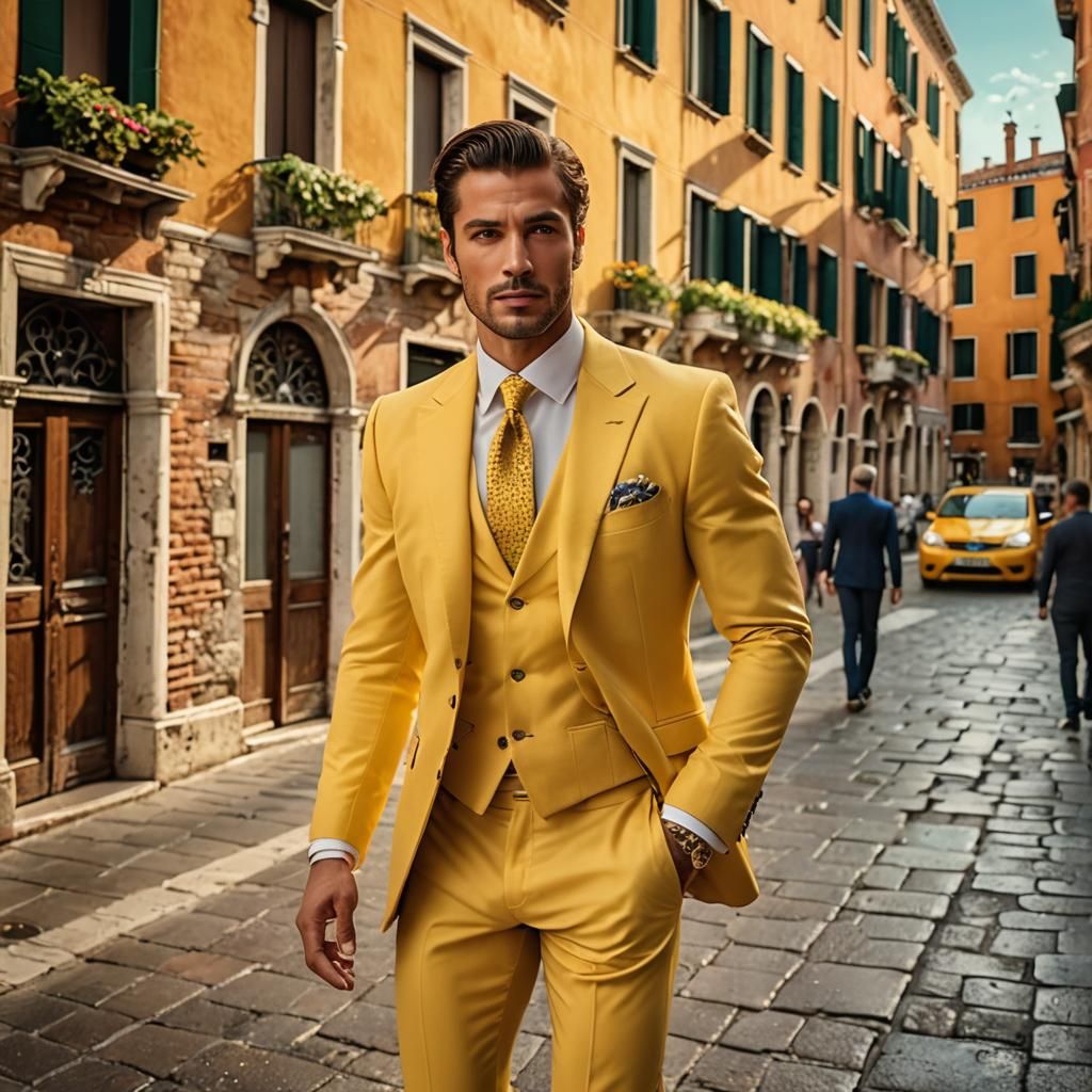Gorgeous Italian man wearing yellow