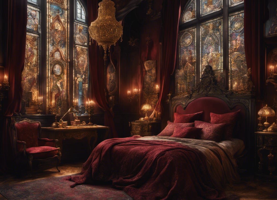 Ornate Bedroom with Stained Glass in Baroque Style