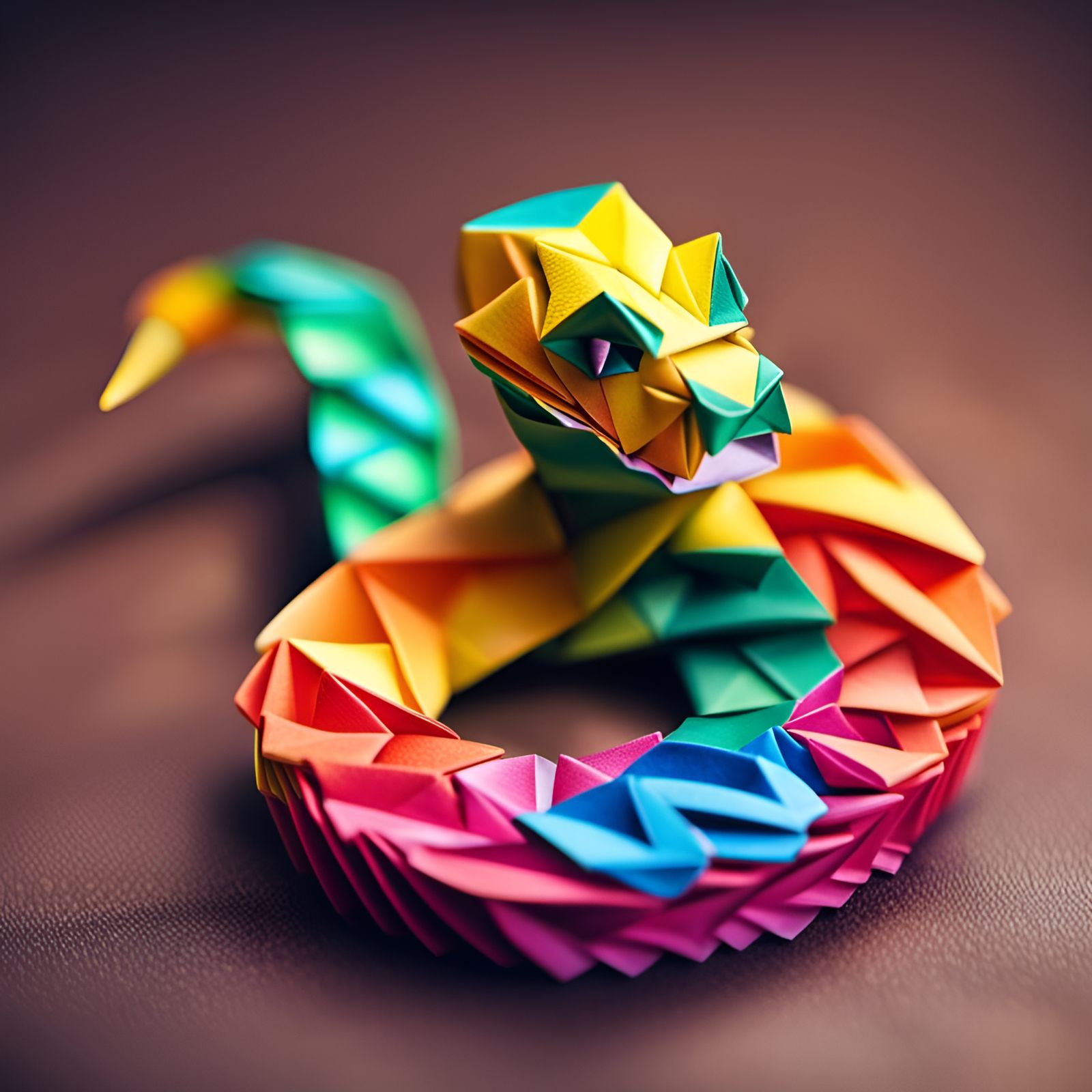 Vibrant Origami Snake in Traditional Japanese Style