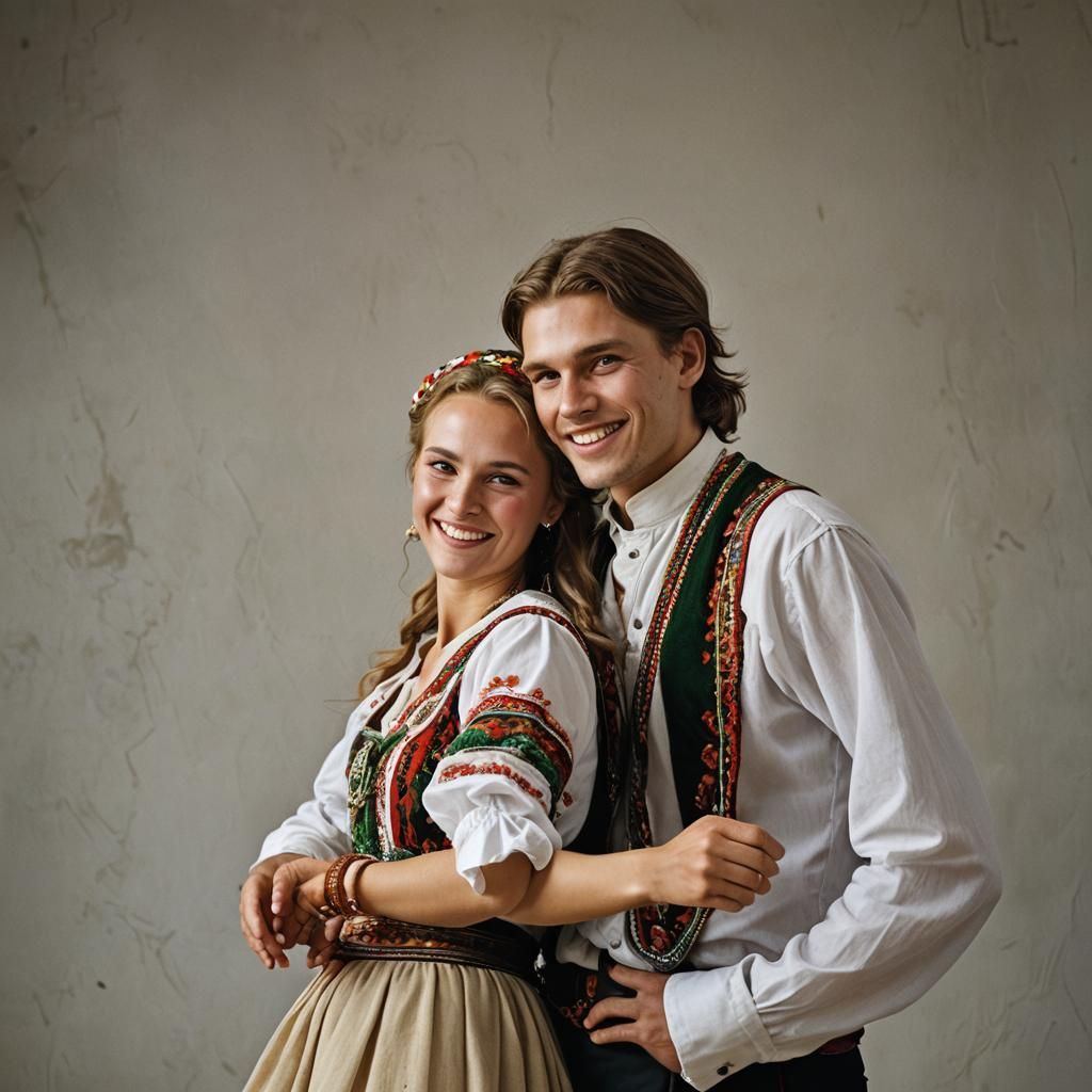 Lithuanian Couple Dancing: Professional Studio Portrait