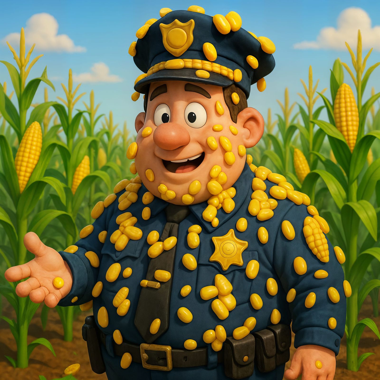 CGI Cartoon Police Officer in Cornfield