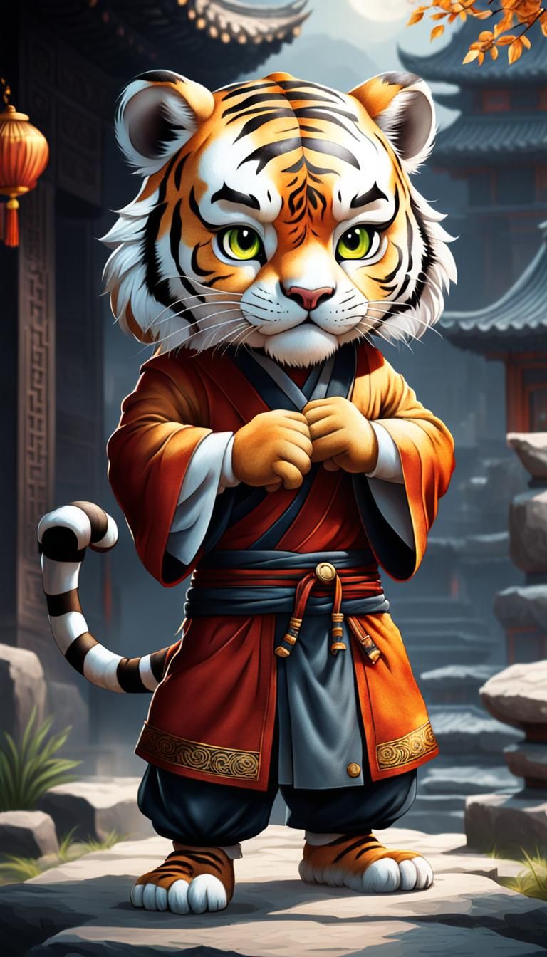 Cute Tiger in Monk Clothes: Chinese Zodiac Illustration
